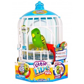 Little Live Pets Talking Birds Tweet Green In Cage